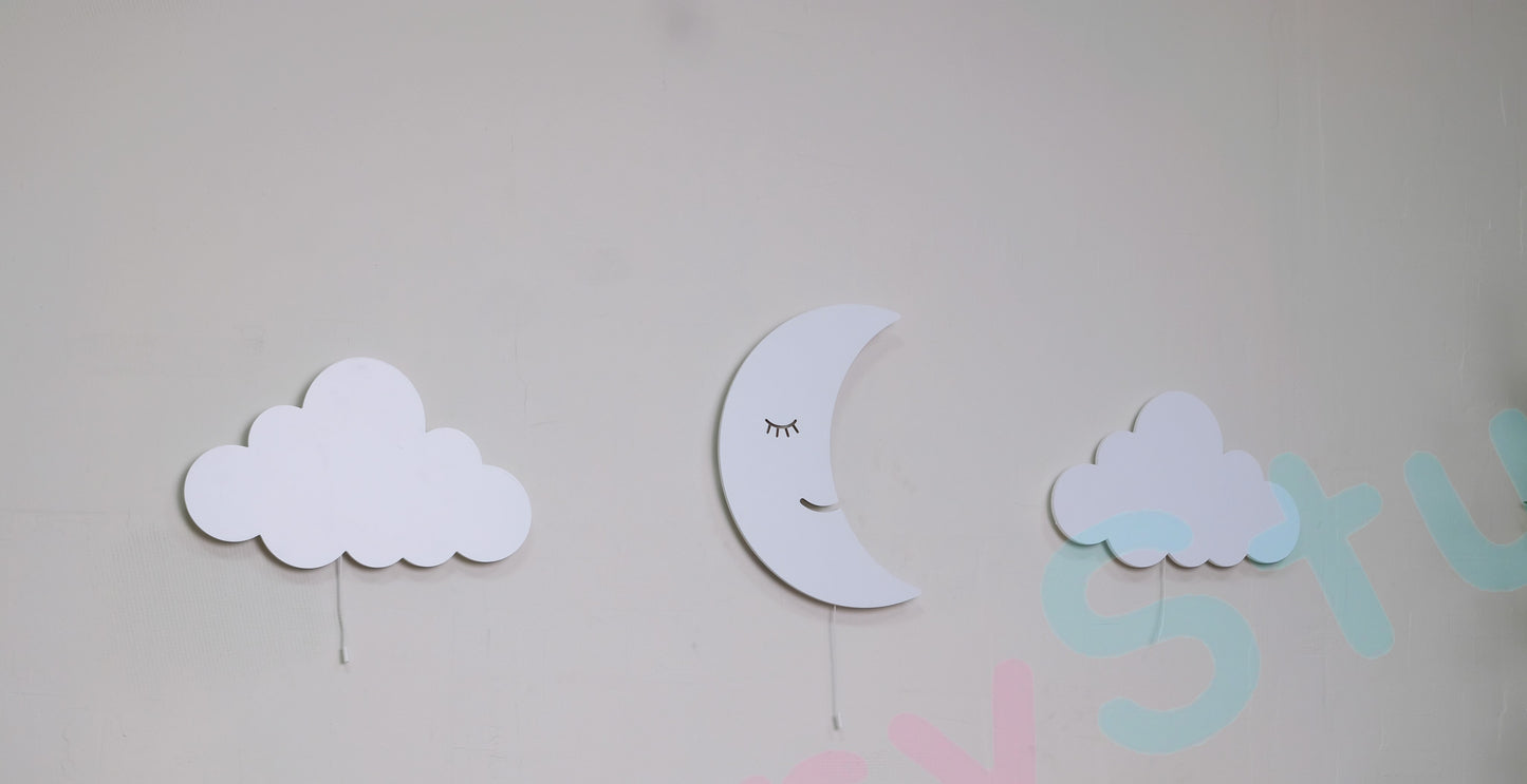 Set Of 3 Wall Light(1 Moon & 2 Cloud), Baby Room Night Light