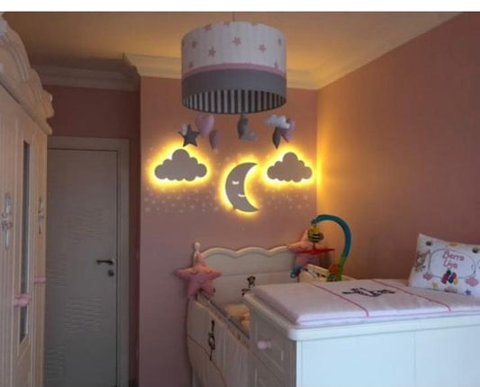 Set Of 3 Wall Light(1 Moon & 2 Cloud), Baby Room Night Light